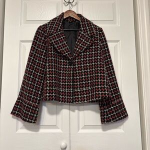 Cropped Tweed Boucle Jacket • Bell Sleeves • Retro Mod Y2K • Size 8